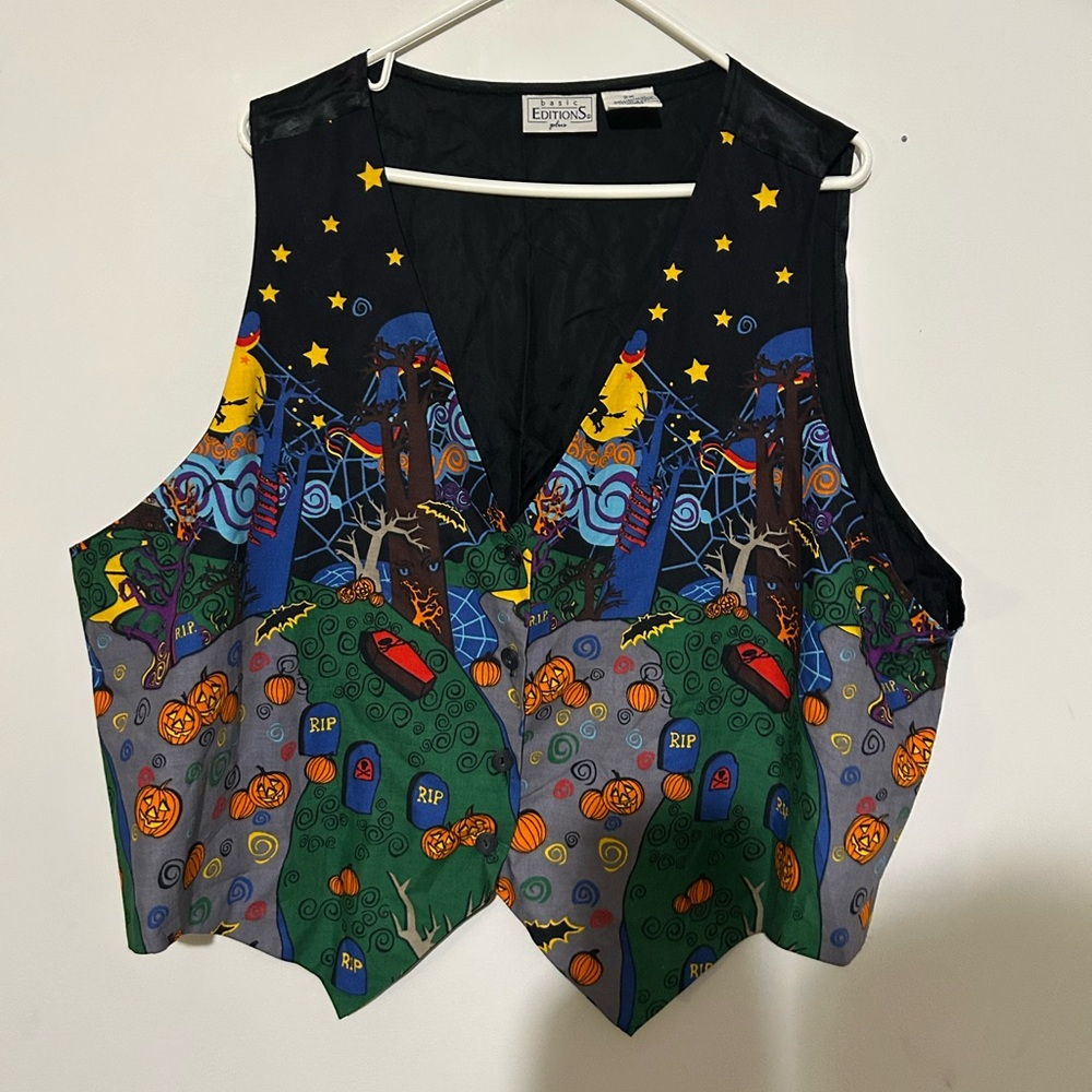 Vintage Basic Editions Plus 90’s Halloween Vest Pumpkin Novelty Button Front 2X - Picture 3 of 7